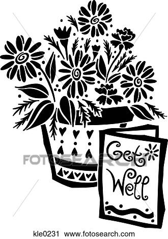 Clip Art - A pot of flowers and a get well card. Fotosearch