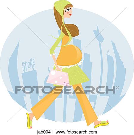 Clip Art - A pregnant woman going shopping. Fotosearch