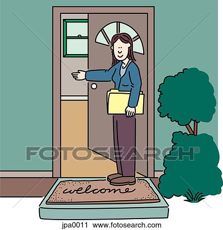 Clip Art - A real estate agent showing a house. Fotosearch