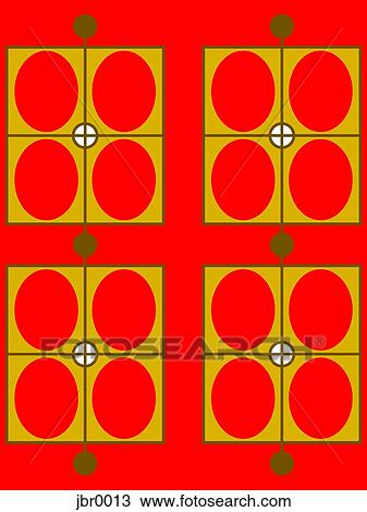 A red, brown and yellow retro ovals and rectangles pattern View Large Illustration Drawing - A red, brown and yellow retro ovals and rectangles pattern. Fotosearch