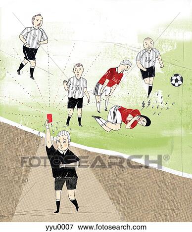 A referee giving a red card penalty during a soccer match View Large Illustration Stock Illustration - A referee giving a red card penalty during a soccer match. Fotosearch