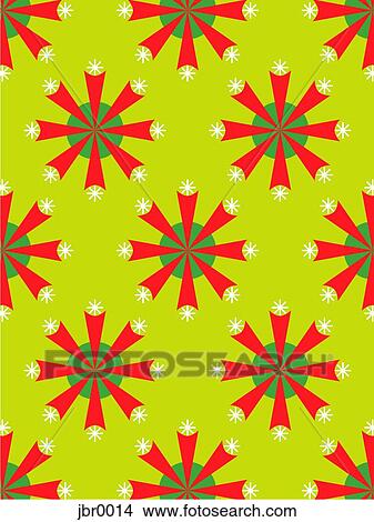 Stock Illustration - A retro green and red flowers pattern. Fotosearch