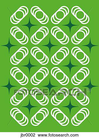 Drawing - A retro green and white stars and circles pattern. Fotosearch