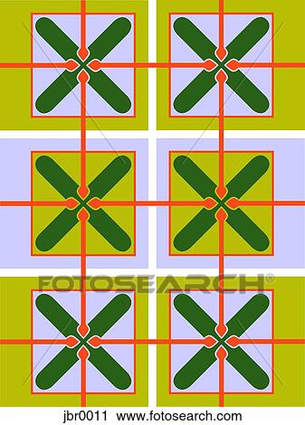 Clip Art - A retro green, blue and red crosses and squares pattern. Fotosearch