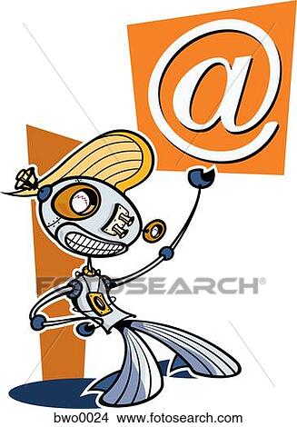 A robot holding up an e-mail symbol View Large Illustration Stock Illustration - A robot holding up an e-mail symbol. Fotosearch