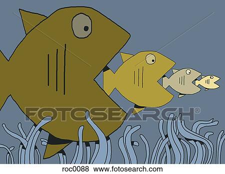 A row of larger fish eating smaller fish View Large Illustration Stock Illustration - A row of larger fish eating smaller fish. Fotosearch