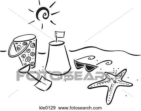 A sandcastle and bucket on the beach View Large Illustration Stock Illustration - A sandcastle and bucket on the beach. Fotosearch