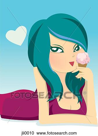 Clipart - A sexy woman eating ice cream. Fotosearch
