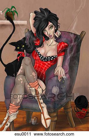 A sexy woman smoking in a chair View Large Illustration Clip Art - A sexy woman smoking in a chair. Fotosearch