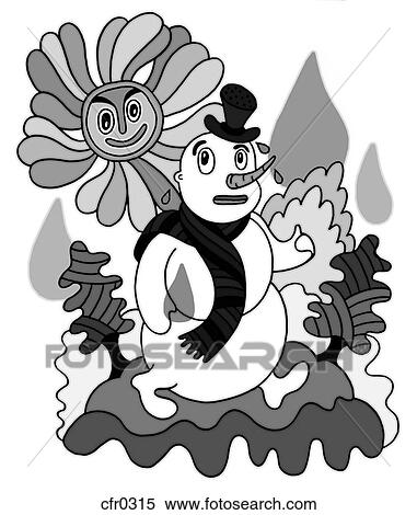 A snowman panicking and melting as the sun comes out View Large Illustration Stock Illustration - A snowman panicking and melting as the sun comes out. Fotosearch