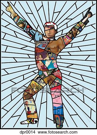 A stained glass window collage of a man View Large Illustration Stock Illustration - A stained glass window collage of a man. Fotosearch