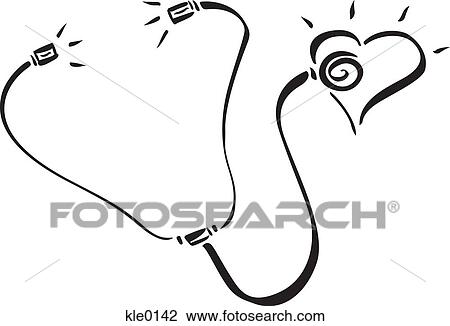 A stethoscope listening to a heart View Large Illustration Drawing - A stethoscope listening to a heart. Fotosearch