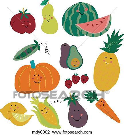 variety clipart fruits vegetables drawing fotosearch clip vector clipground imz008