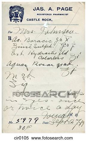 Stock Illustration - A vintage medical prescription. Fotosearch
