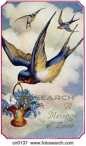 A vintage Valentine card with sparrows bringing a message of love View Large Illustration Stock Illustration - A vintage Valentine card with sparrows bringing a message of love. Fotosearch