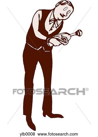 Stock Illustration - A waiter showing a bottle of wine. Fotosearch