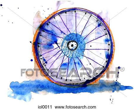 A watercolor ink painting of a wheel View Large Illustration Clip Art - A watercolor ink painting of a wheel. Fotosearch