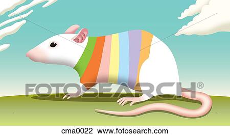 A white rat in a striped sweater View Large Illustration Drawing - A white rat in a striped sweater. Fotosearch
