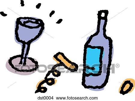 A wine bottle, cork screw and glass View Large Illustration Stock Illustration - A wine bottle, cork screw and glass. Fotosearch