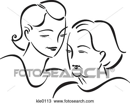 Drawing - A woman and her older mother. Fotosearch