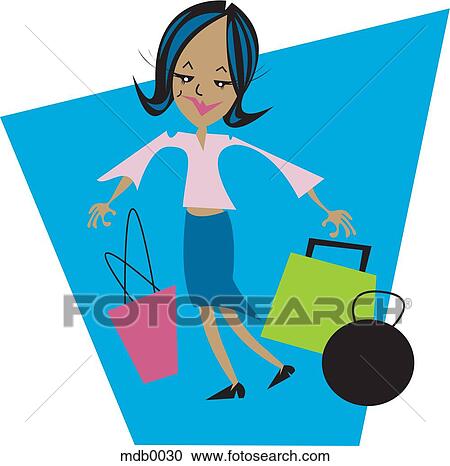 Clipart - A woman carrying shopping bags. Fotosearch
