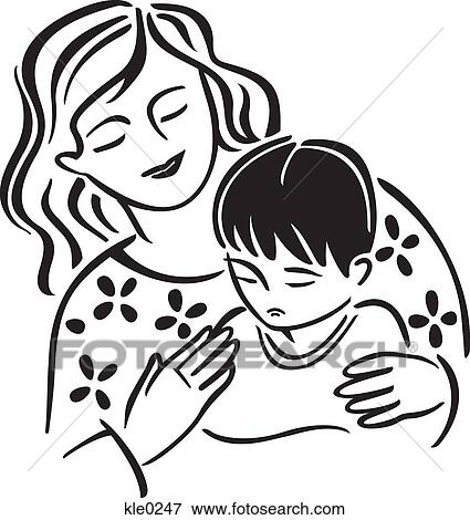 Stock Illustration - A woman comforting an unhappy boy. Fotosearch