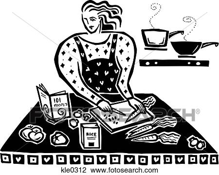 Drawing - A woman cooking in the kitchen. Fotosearch