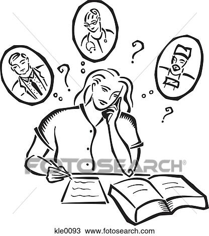 Drawing - A woman deciding which doctor to see. Fotosearch