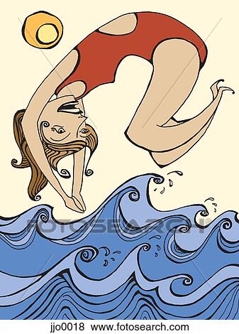 A woman diving into water View Large Illustration Stock Illustration - A woman diving into water. Fotosearch