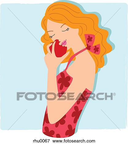 Stock Illustration - A woman eating an apple. Fotosearch