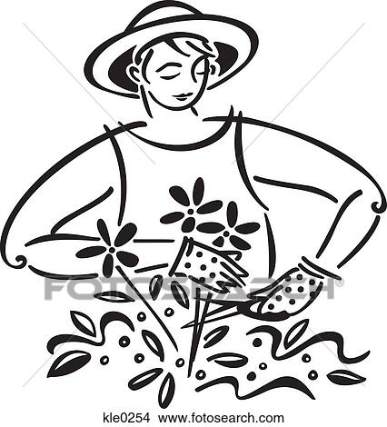Stock Illustration - A woman gardening. Fotosearch