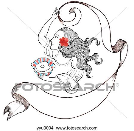 Stock Illustration - A woman holding a banner and a mixing bowl. Fotosearch