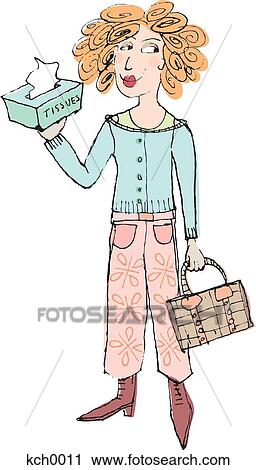 A woman holding a handbag and a box of tissues View Large Illustration Clip Art - A woman holding a handbag and a box of tissues. Fotosearch