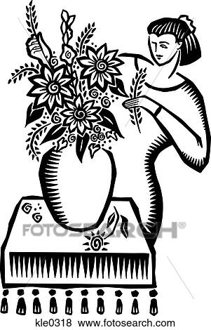 Stock Illustration - A woman making a floral arrangement. Fotosearch