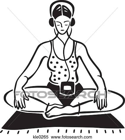 A woman meditating and listening to headphones View Large Illustration Stock Illustration - A woman meditating and listening to headphones. Fotosearch