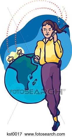 Stock Illustration - A woman on a long distance phone call. Fotosearch