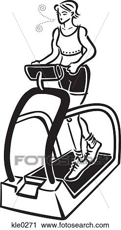 Clip Art - A woman on a running machine. Fotosearch