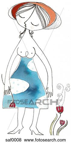 Stock Illustration - A woman picking flowers. Fotosearch