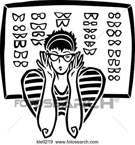 Stock Illustration - A woman picking out new glasses. Fotosearch
