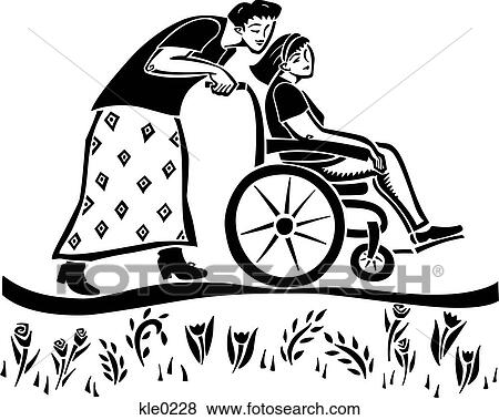 Stock Illustration - A woman pushing another woman in a wheelchair. Fotosearch