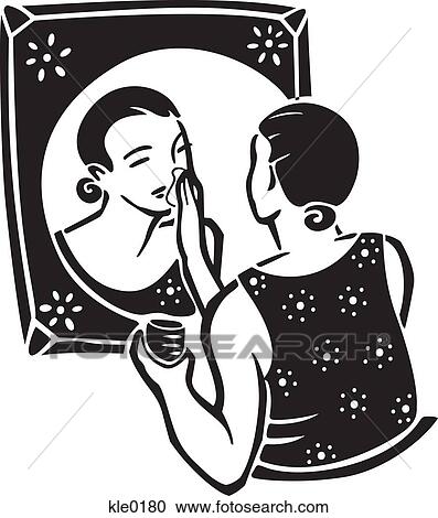 Clipart - A woman putting face cream on in the morning. Fotosearch