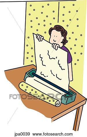 A woman putting up wallpaper View Large Illustration Stock Illustration - A woman putting up wallpaper. Fotosearch