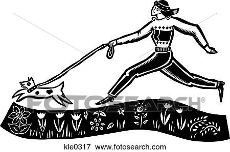 Stock Illustration - A woman running with her dog. Fotosearch