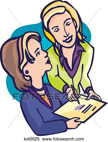 Stock Illustration - A woman signing a contract. Fotosearch