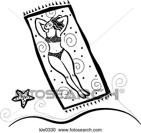 A woman sunbathing on the beach View Large Illustration Clipart - A woman sunbathing on the beach. Fotosearch