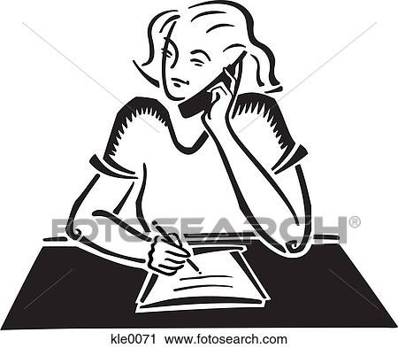 Clip Art - A woman talking on the phone and making notes. Fotosearch