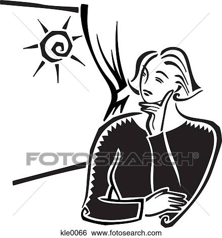 Stock Illustration - A woman thinking and looking out the window. Fotosearch