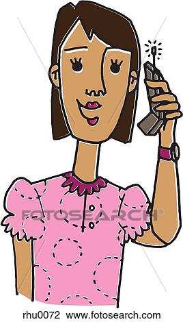 A woman using a cell phone View Large Illustration Drawing - A woman using a cell phone. Fotosearch