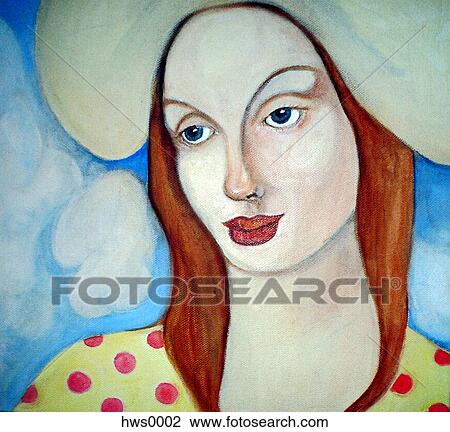 A woman wearing a hat and clouds behind her View Large Illustration Drawing - A woman wearing a hat and clouds behind her. Fotosearch
