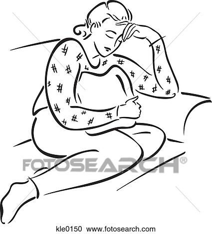 A woman with a headache and cramps View Large Illustration Clipart - A woman with a headache and cramps. Fotosearch